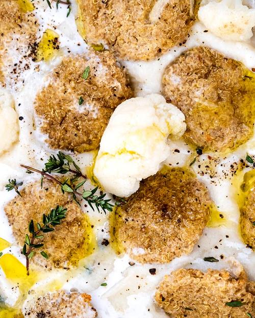 Quinoa Patties in White Cloud Sauce
